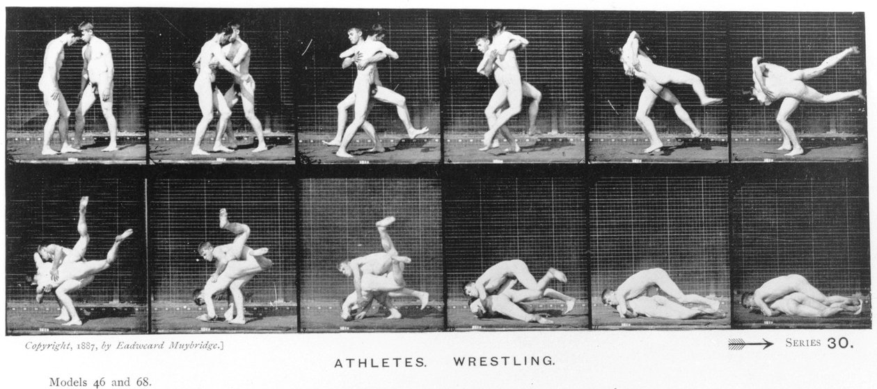 Két férfi birkózás, az „Animal Locomotion” című filmből, 1887 alkotó: Eadweard Muybridge