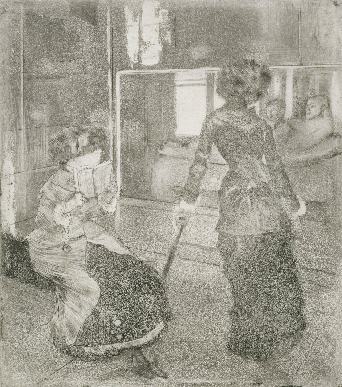 A Louvre-ban Mary Cassatt (1845-1926) az Etruszk Galériában (vegyes technika) alkotó: Edgar Degas