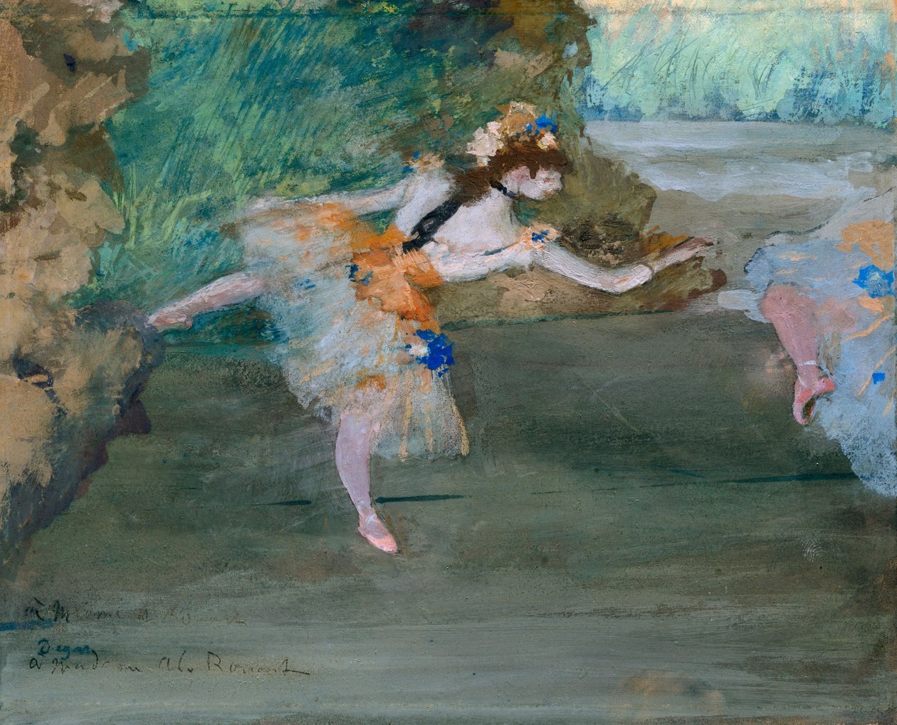 Táncosnő a színpadon, 1877 körül (gouache grafitra) alkotó: Edgar Degas