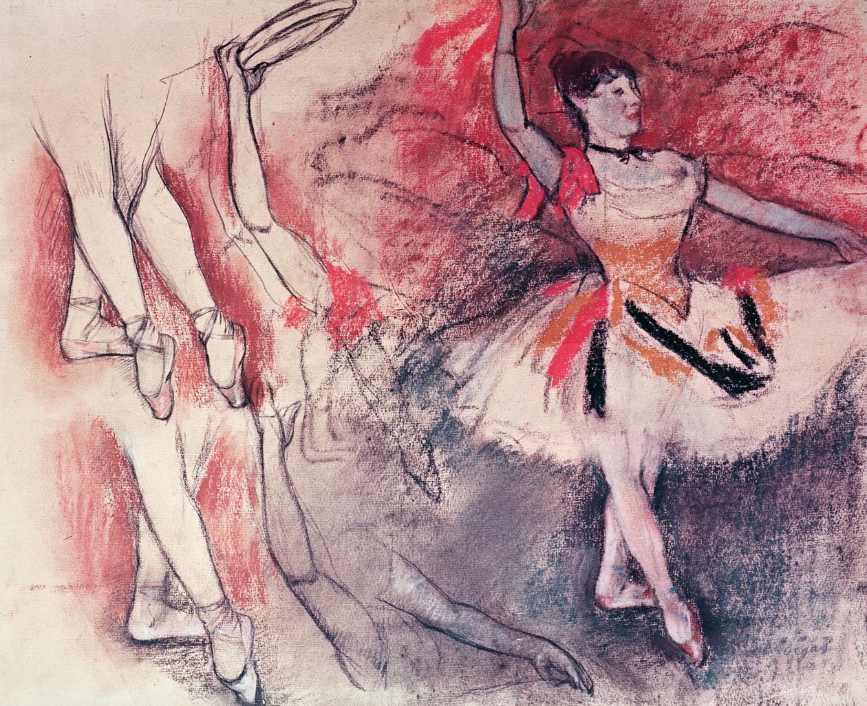 Táncos tamburával, vagy spanyol táncos, 1882 körül (faszén és pasztell papíron) alkotó: Edgar Degas