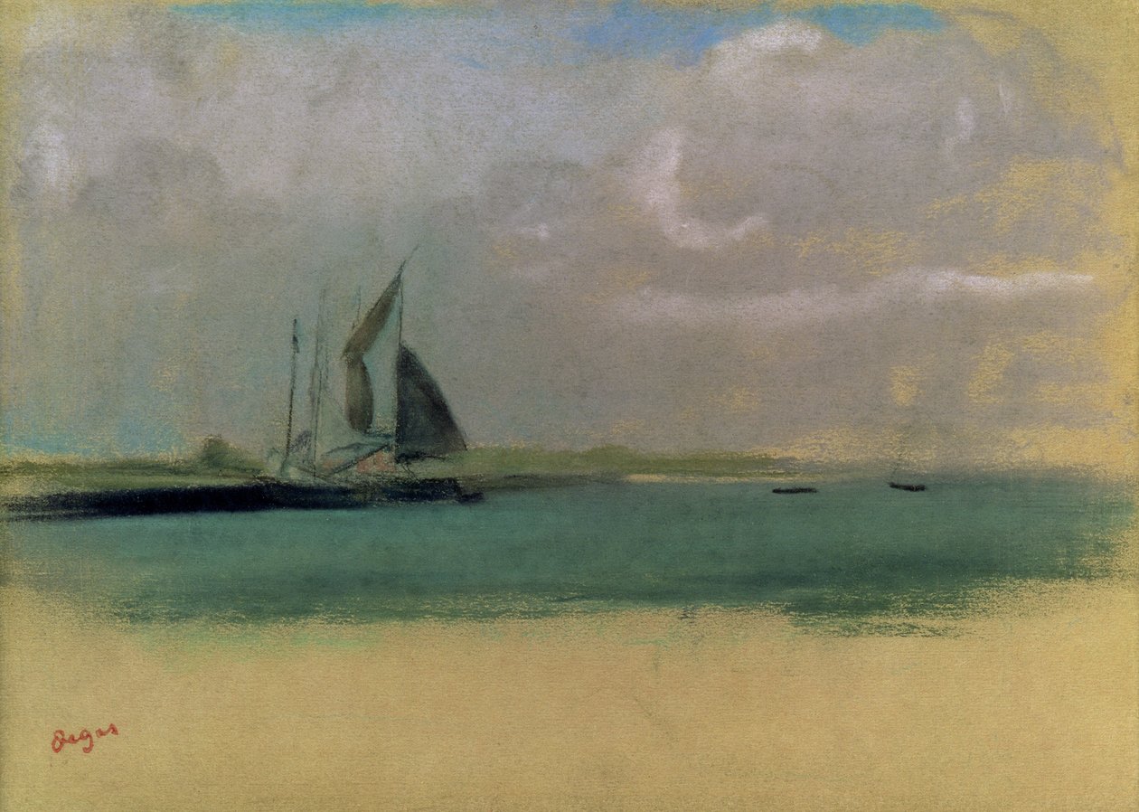 A kikötőben kikötött halászhajók, 1869 körül (papíron pasztell) alkotó: Edgar Degas