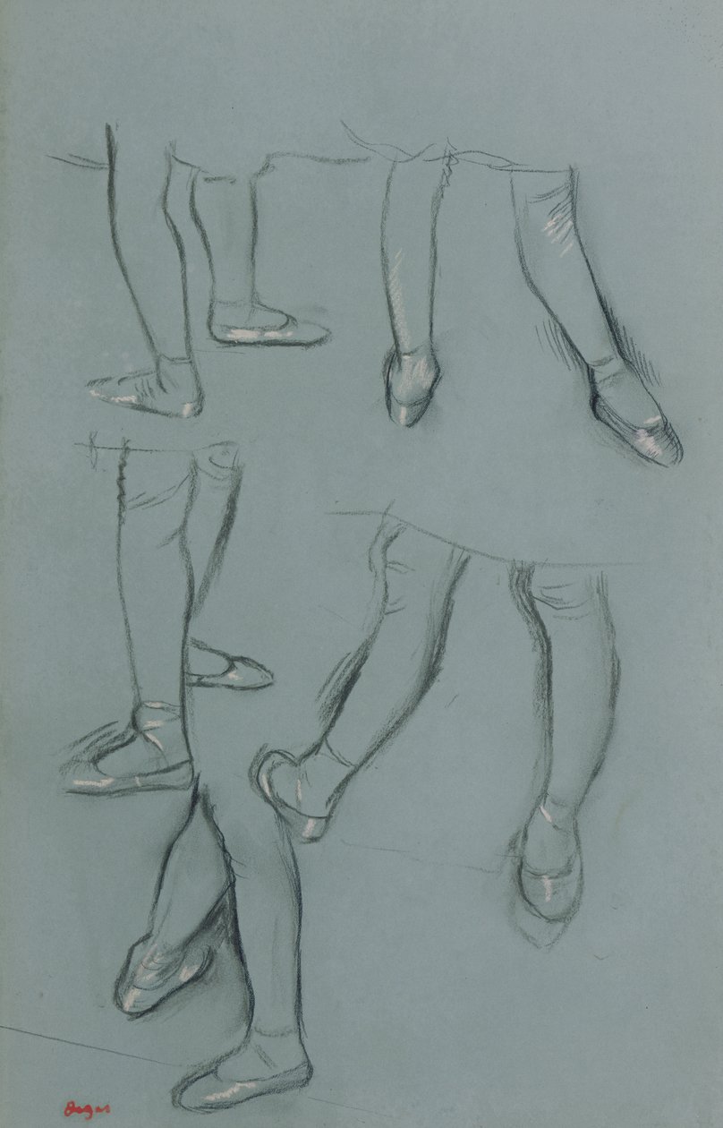 Öt tanulmány egy pár lábról, 1878-80 körül (ceruza, szén és pasztell zöld papíron) alkotó: Edgar Degas