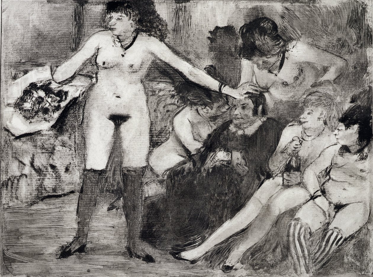 Illusztráció Guy de Maupassant (1850-93) "La Maison Tellier" című művéből, Maurice Potin metszete, 1933 alkotó: Edgar Degas