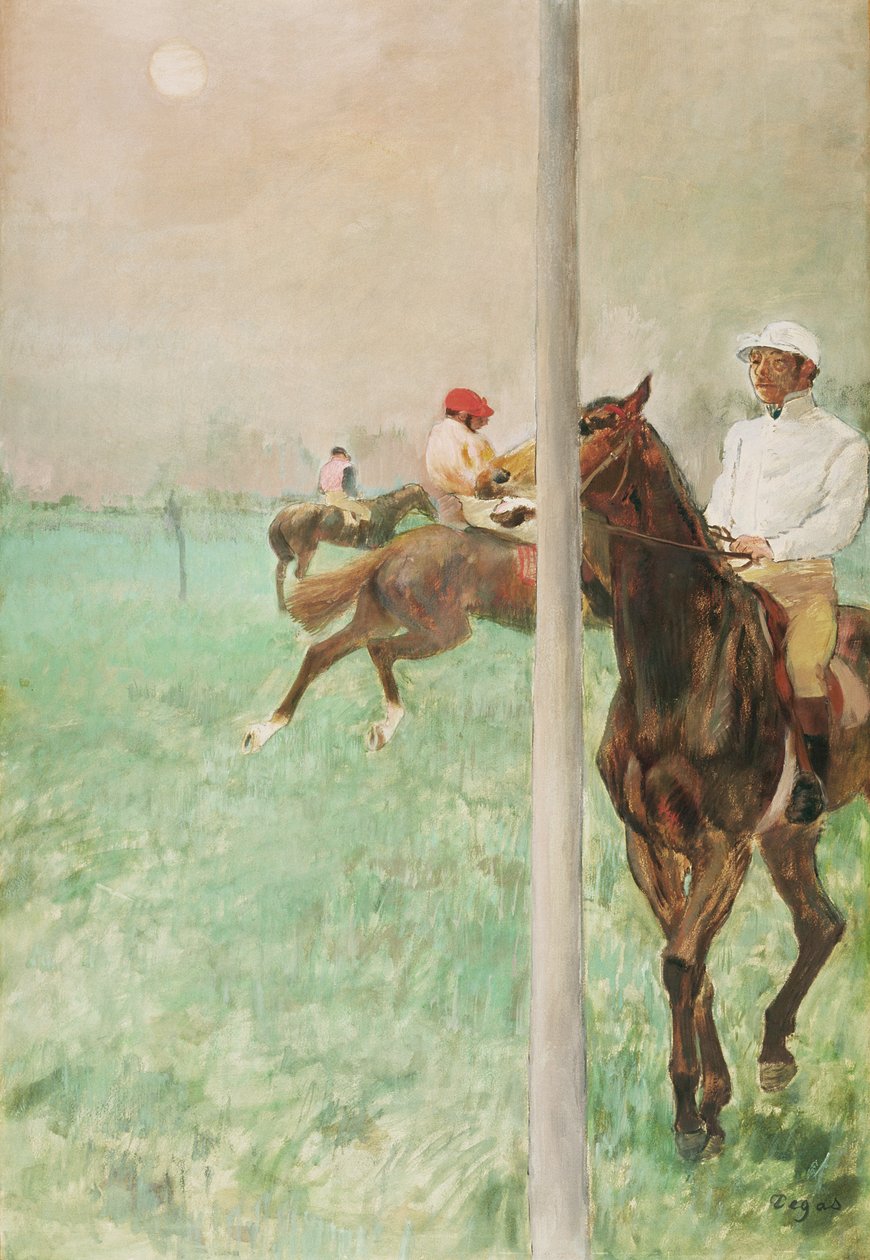 Zsokék verseny előtt, 1878-79 körül (olaj, esszencia, gouache és pasztell) alkotó: Edgar Degas