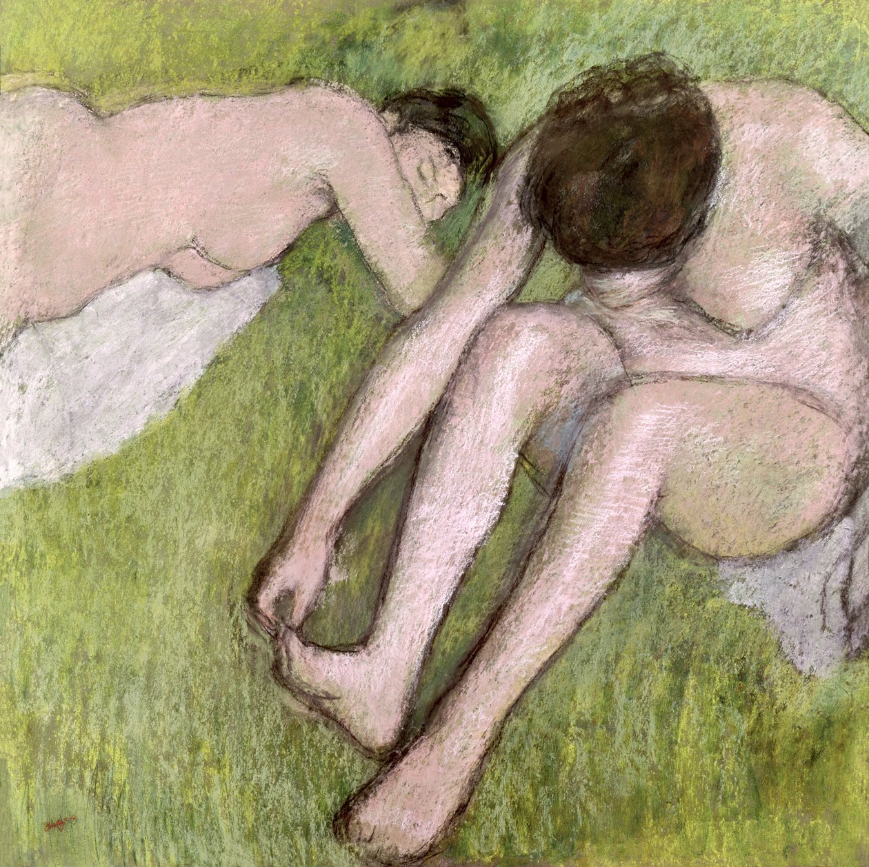 Két fürdőző a füvön, 1886-90 körül (pasztell, papír) alkotó: Edgar Degas