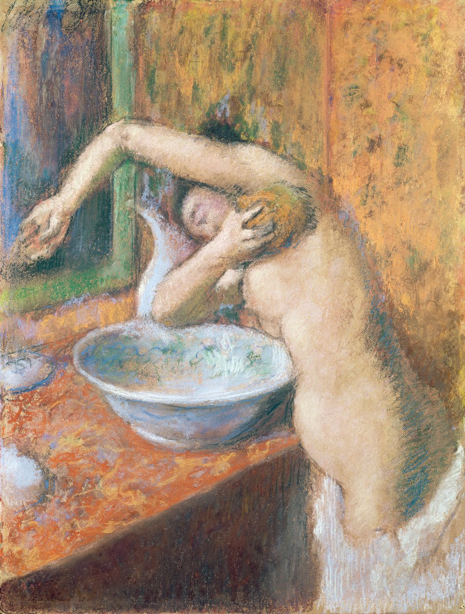 Mosakozó nő (pasztell) alkotó: Edgar Degas