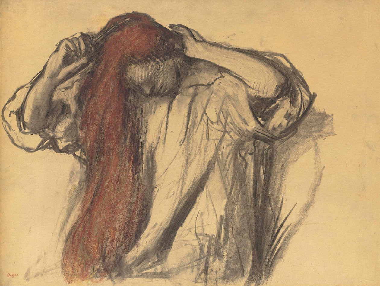Nő a haját formázza alkotó: Edgar Degas