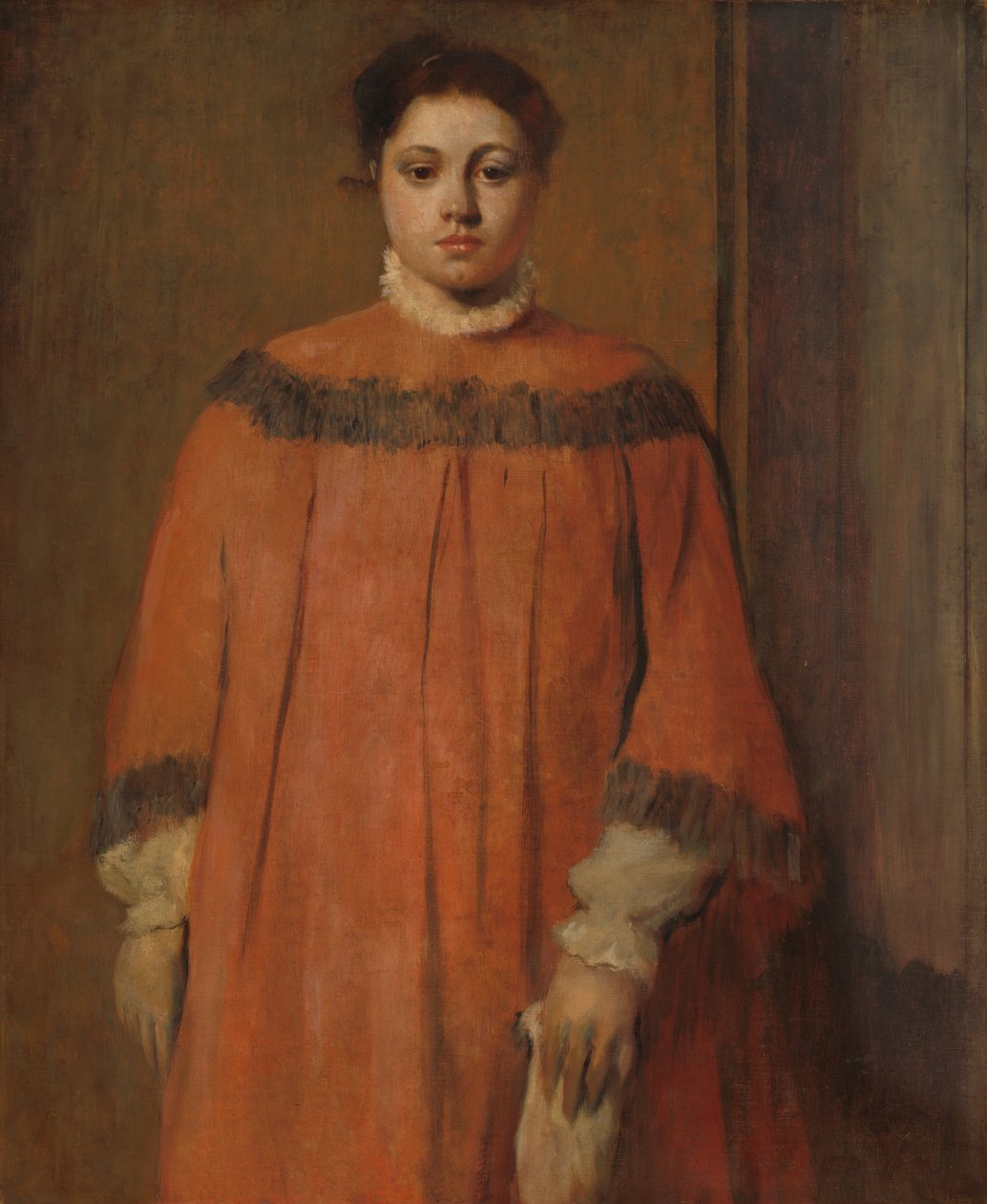 Lány pirosban, c. 1866. alkotó: Edgar Degas