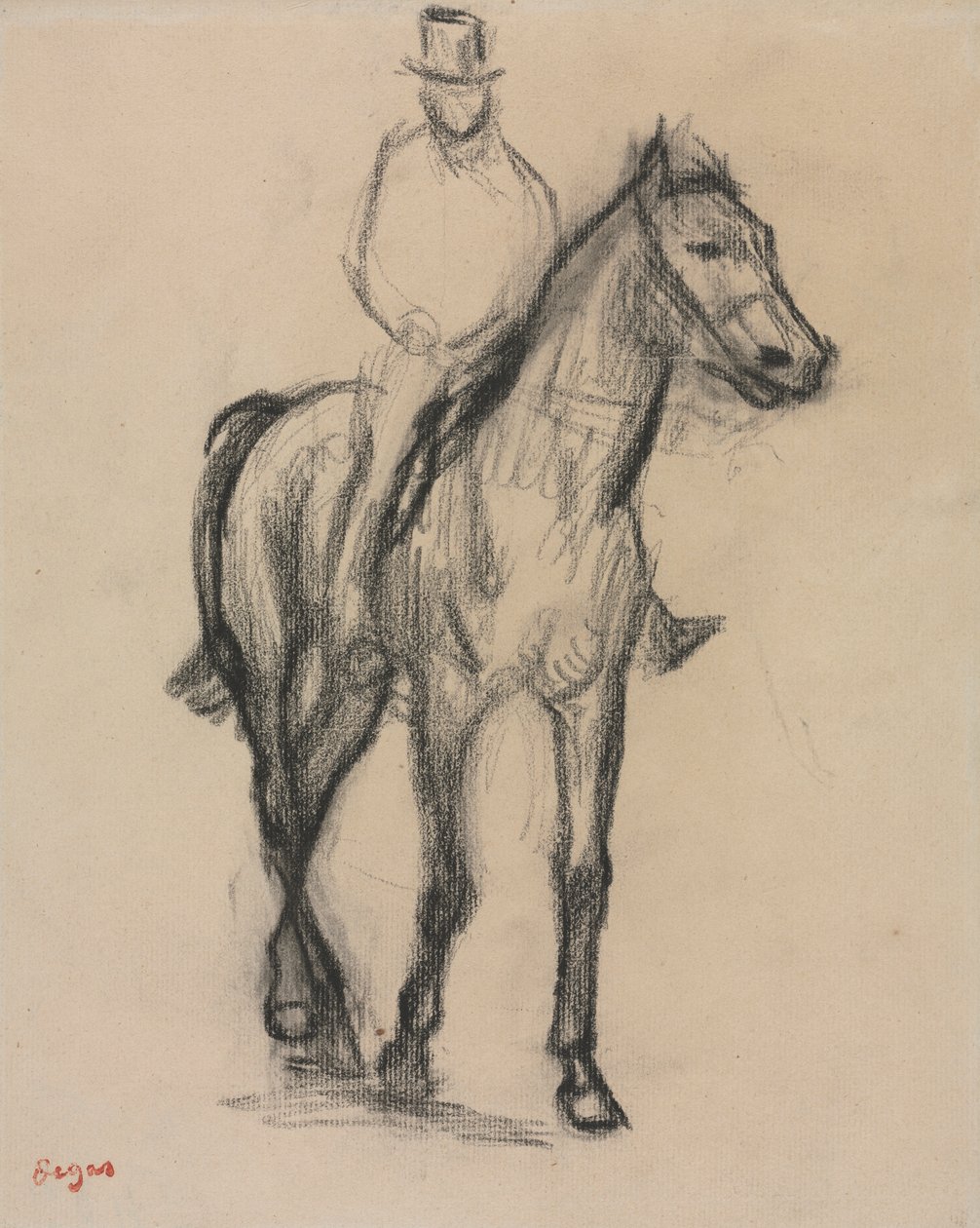Ló és lovas, 1890 körül (fekete kréta) alkotó: Edgar Degas