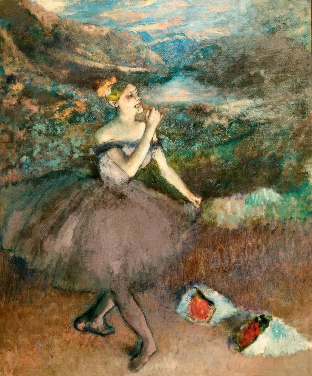 Táncos virágcsokrokkal alkotó: Edgar Degas