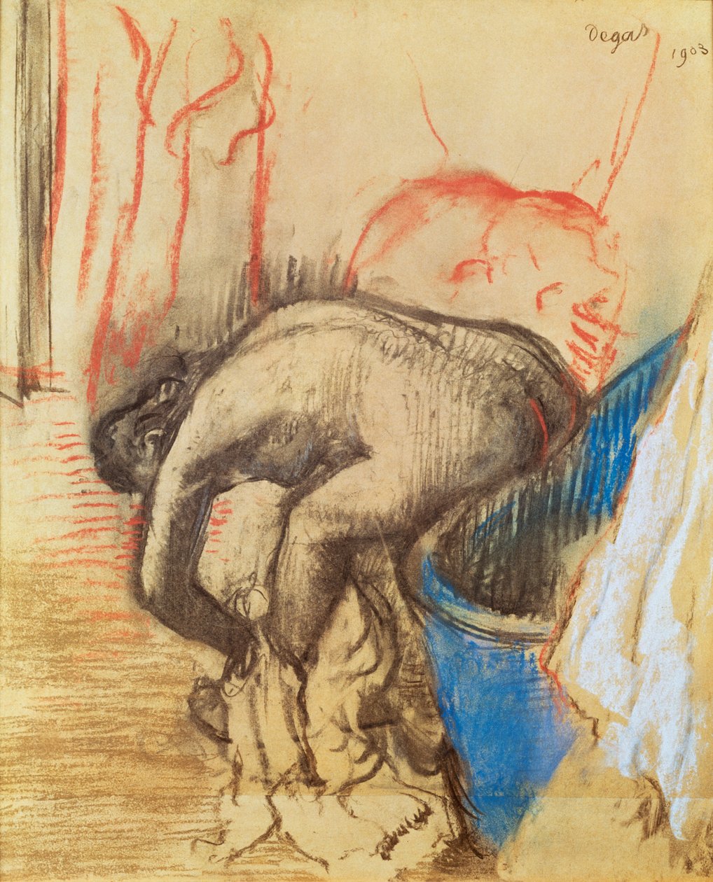 Nő szárítja a bal lábát alkotó: Edgar Degas