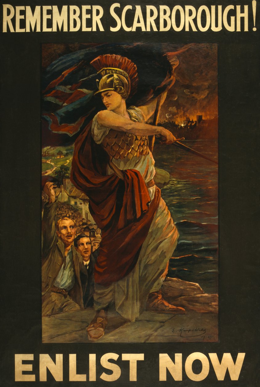 Toborzási plakát Emlékezz Scarborough-ra! Jelentkezz most, pub. 1914 alkotó: Edith Kemp Welch