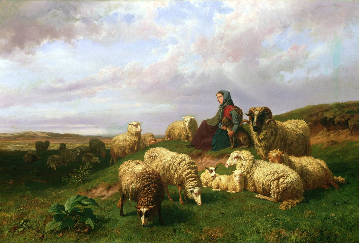 Pásztorlány pihen nyájával, 1867 alkotó: Edmond Jean Baptiste Tschaggeny