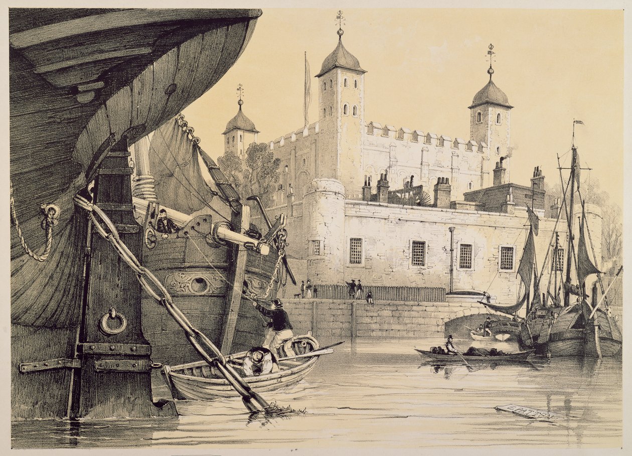 A londoni Tower látképe a Temze felől, 1840 körül alkotó: Edmund Patten