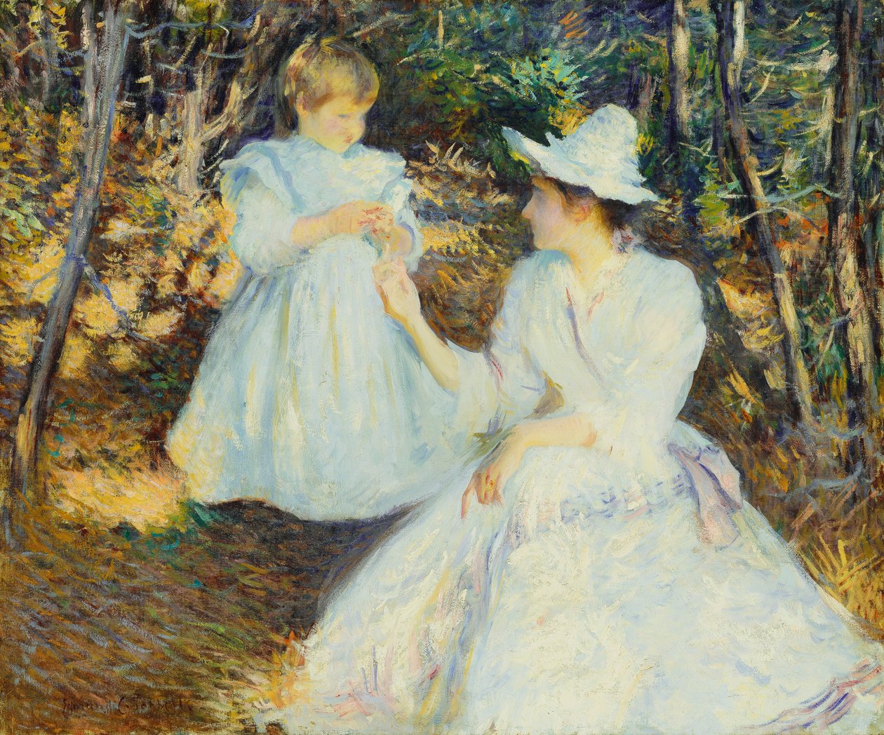 Anya és gyermeke Pine Woodsban alkotó: Edmund Charles Tarbell