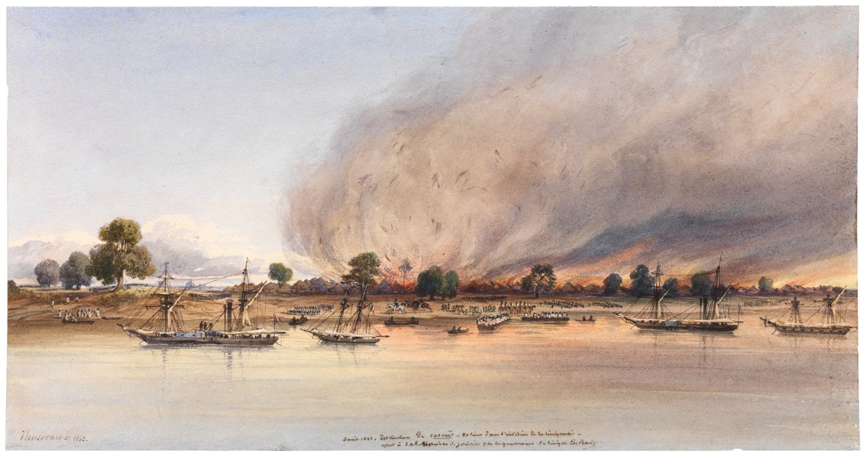 Cascas városának elpusztítása Szenegálban, 1843. alkotó: Edouard Auguste Nousveaux
