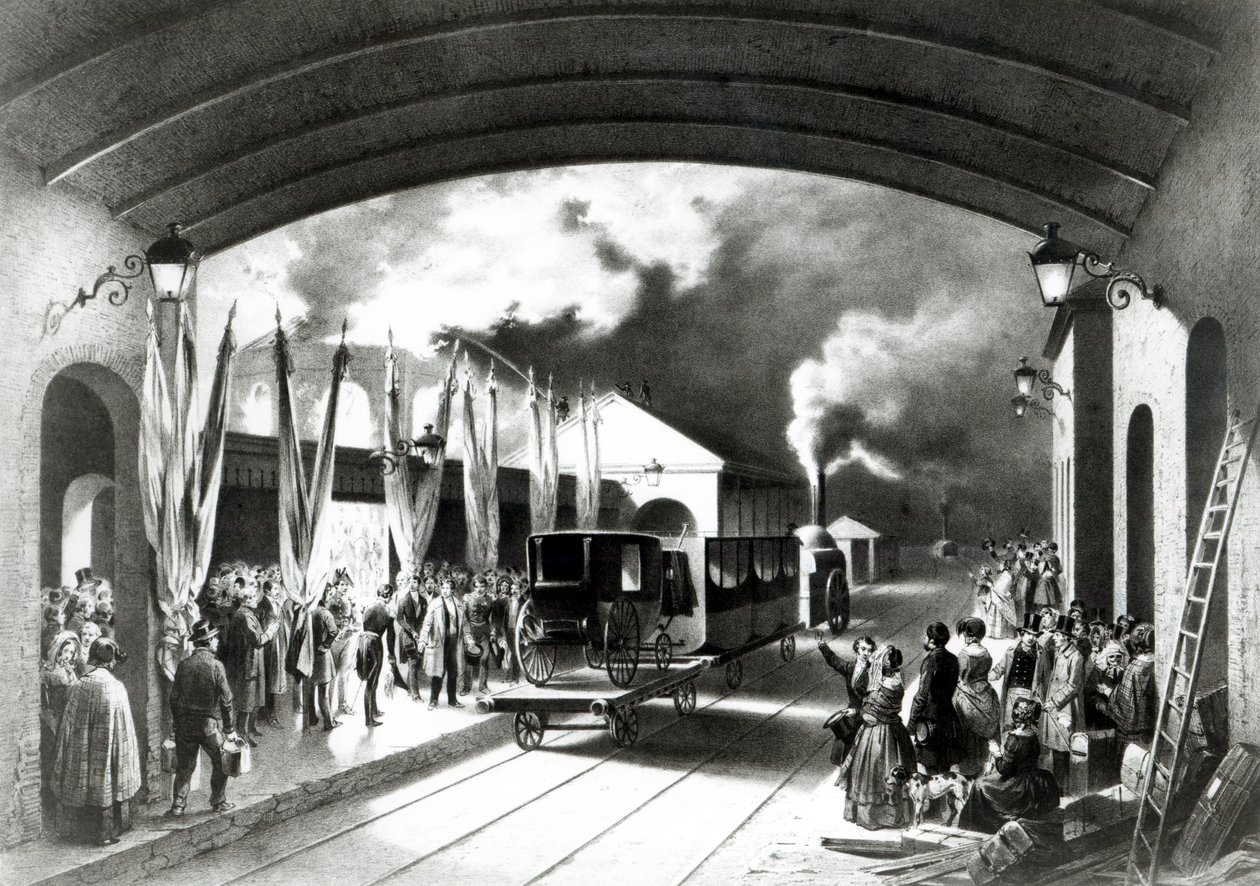 Lajos Fülöp francia király indulása a New Cross pályaudvarról, Deptford, 1844 alkotó: Edouard Pingret