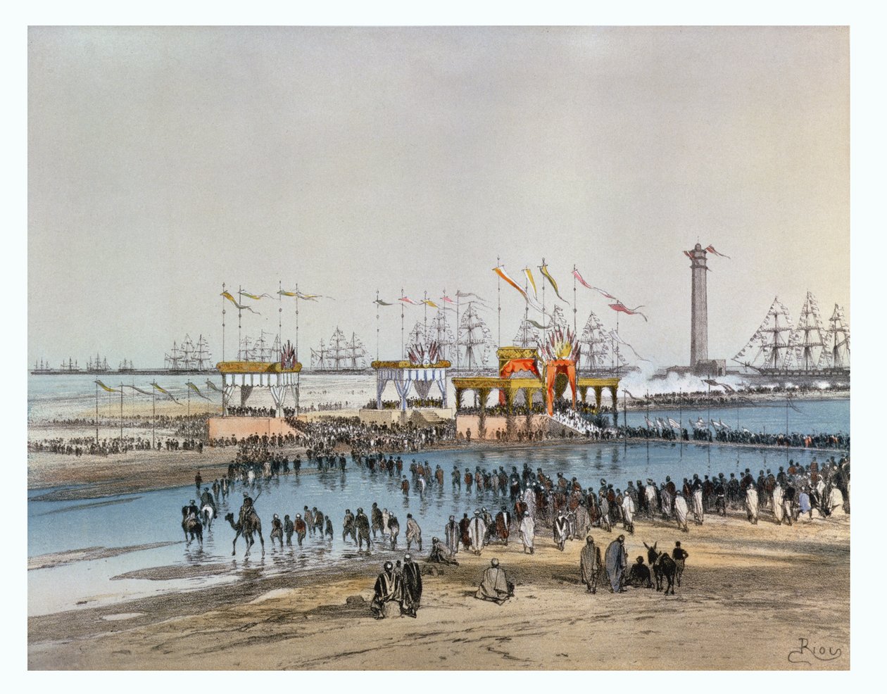 A „Te Deum” Port Saidban, a Szuezi-csatorna felavatására Eugenie császárnő 1869-ben, Jules Didier (1831-kb.80) metszetével (lásd az eredeti wc 82990-et) alkotó: Edouard Riou