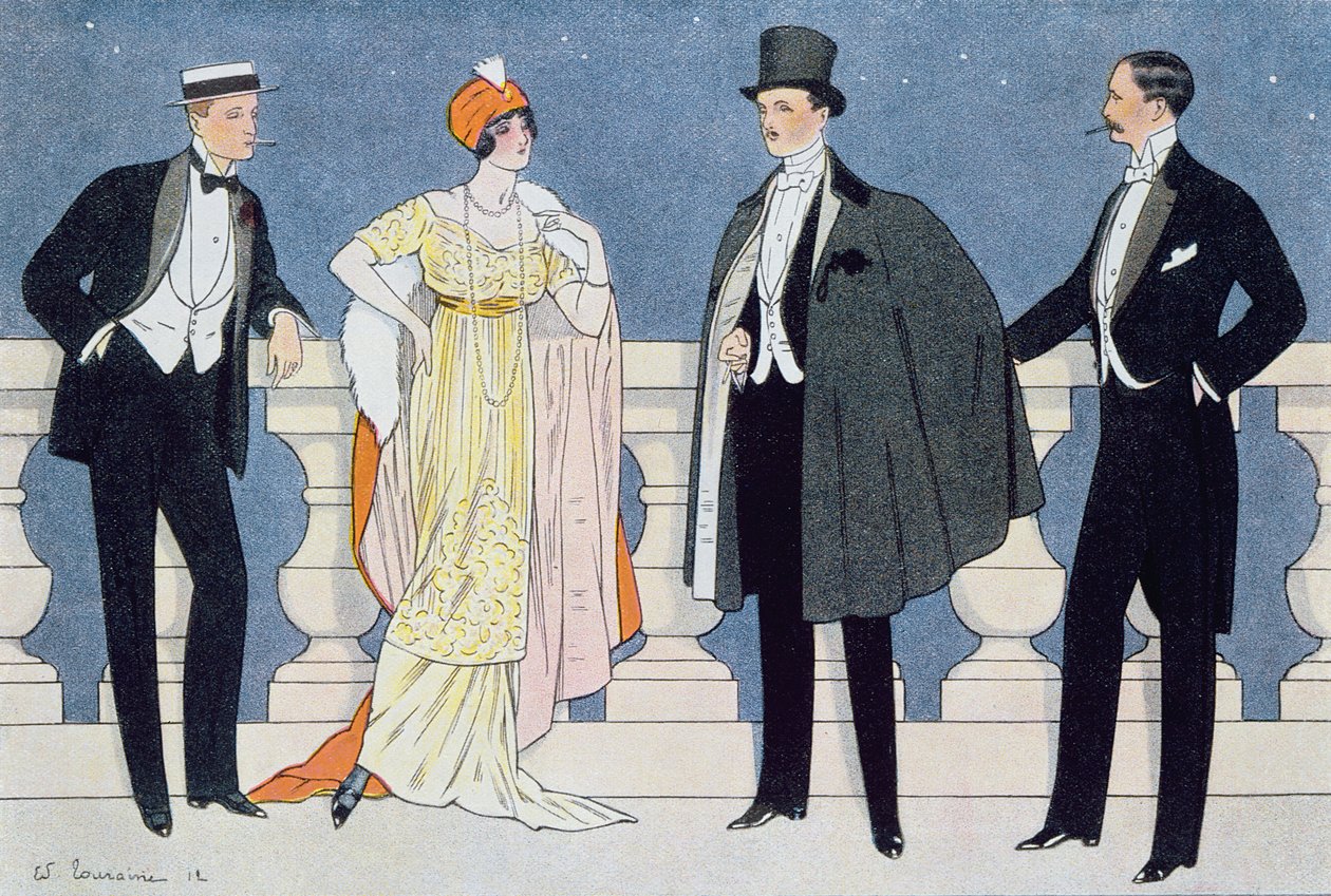 Elegáns estélyi férfi és női ruha, illusztráció a "L