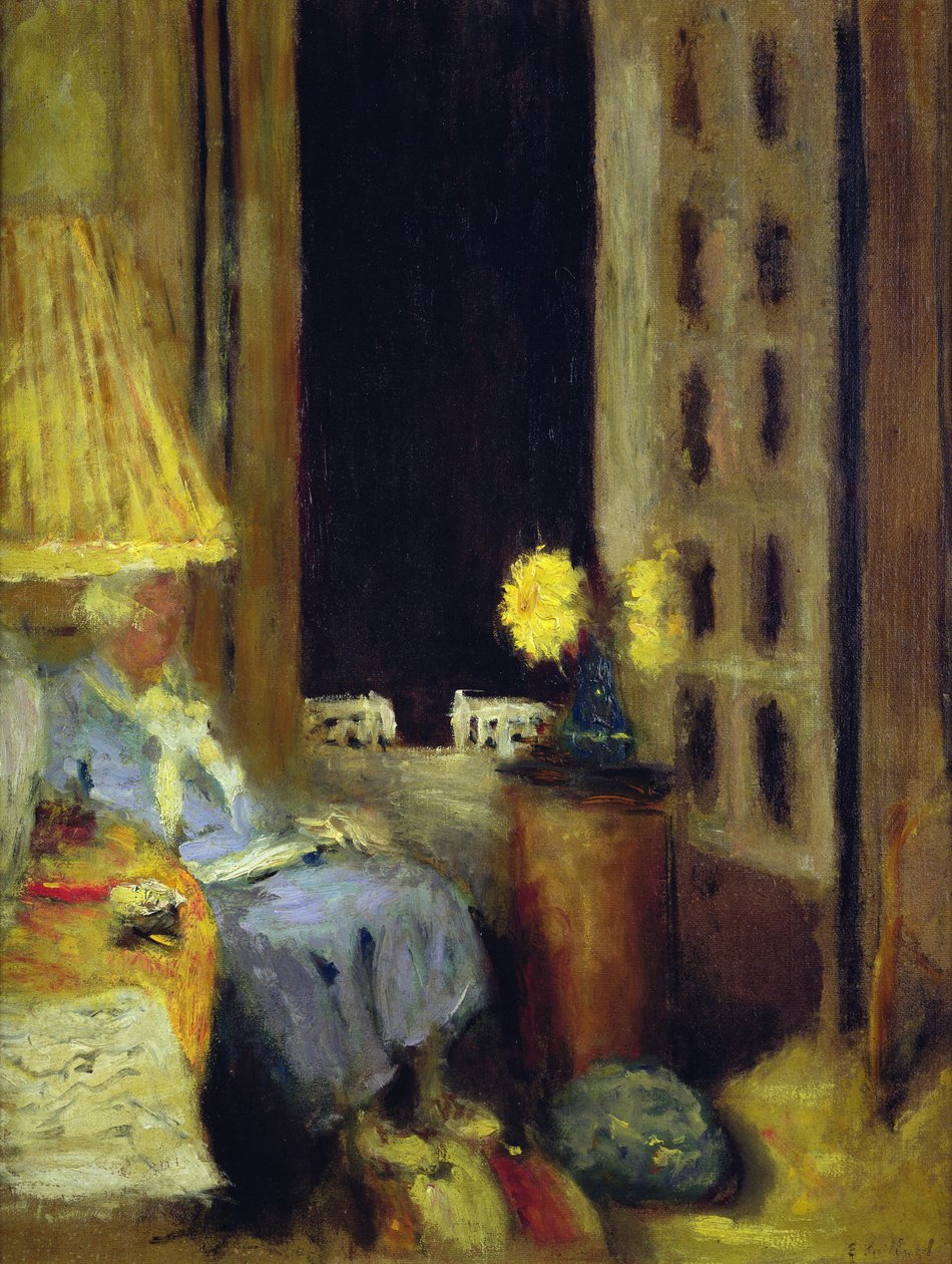 Nő olvasás este alkotó: Edouard Vuillard