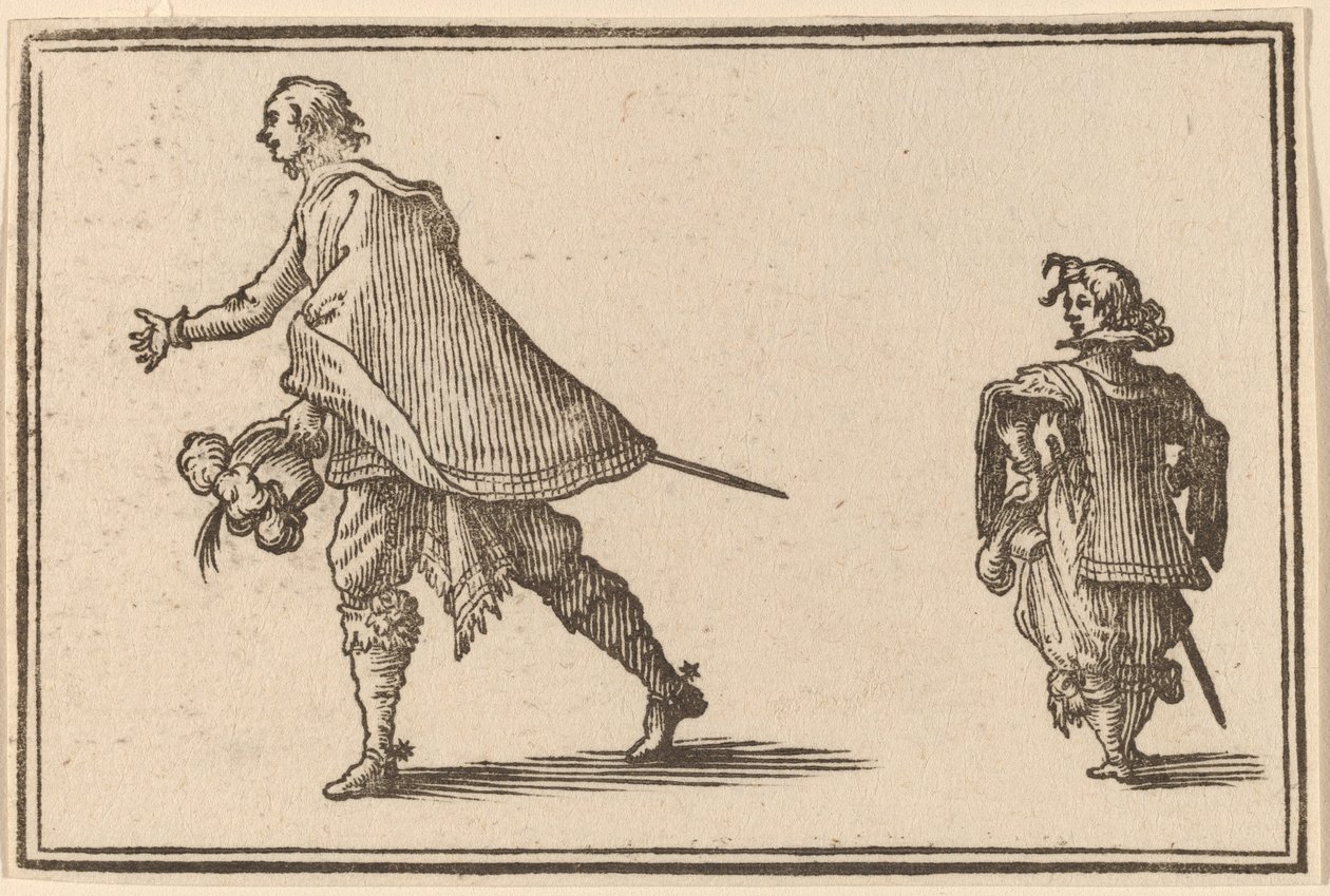 Gentleman és oldala alkotó: Edouard Eckman after Jacques Callot
