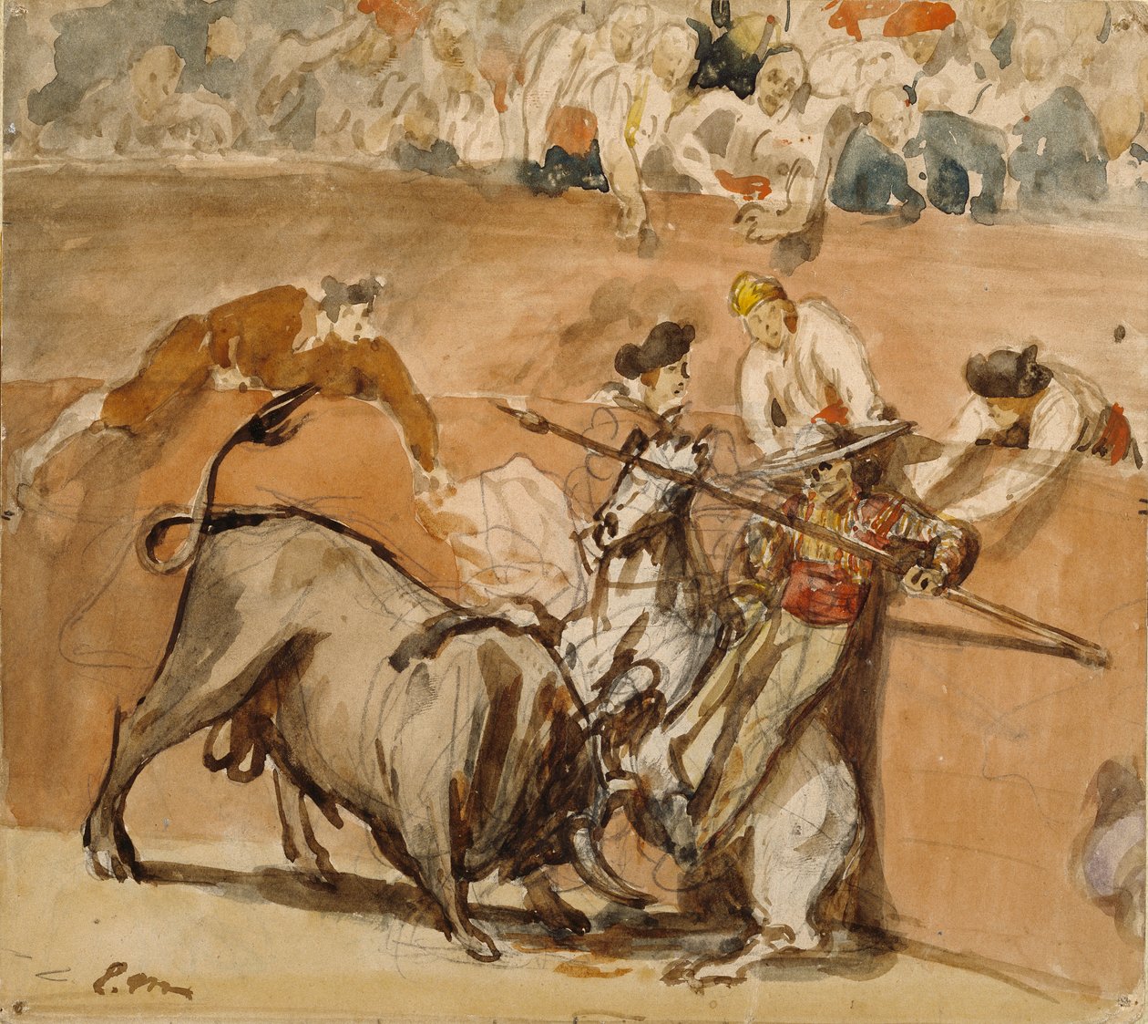 Bikaviadal, 1865 (akvarell grafit felett) alkotó: Édouard Manet