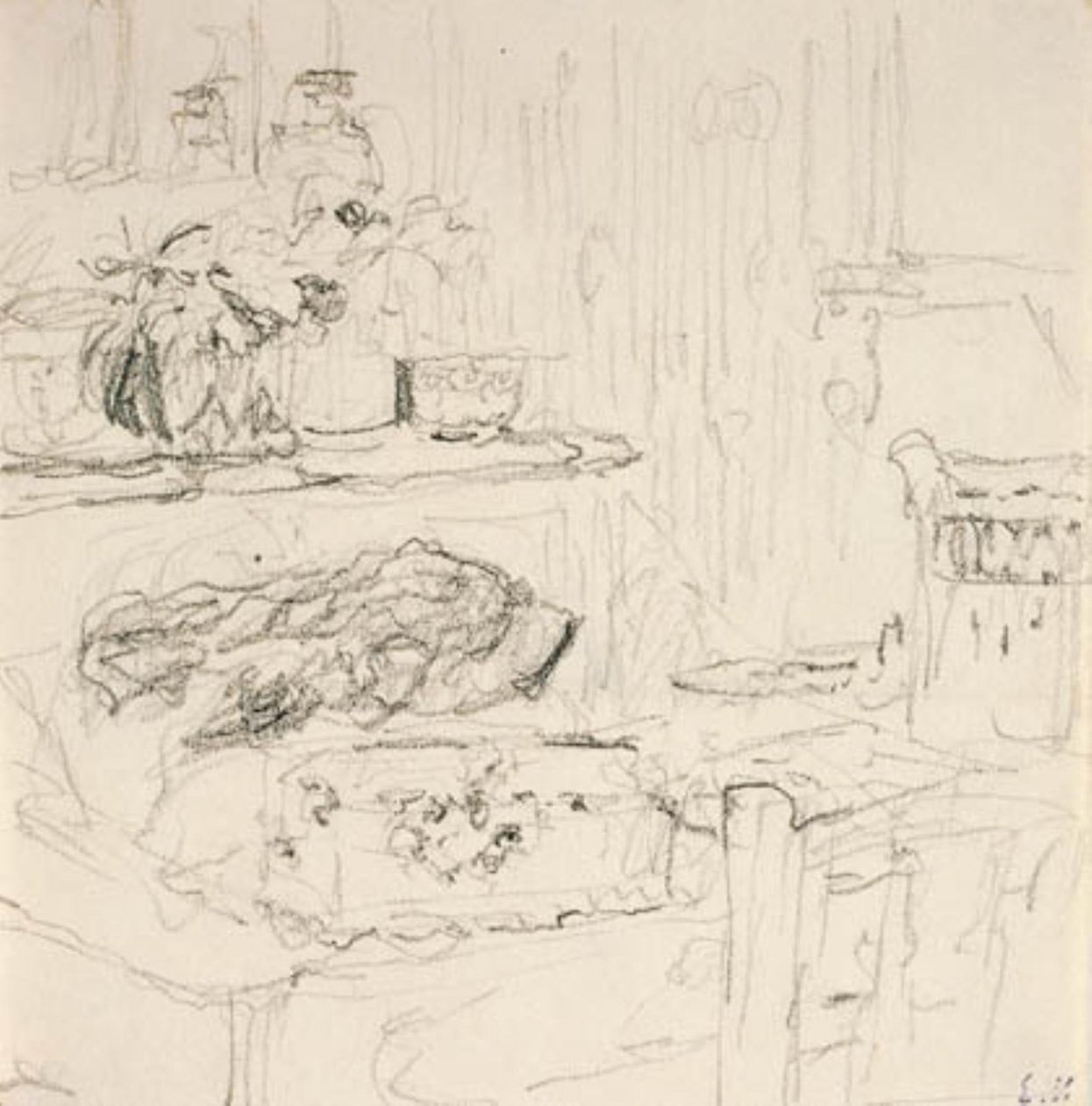Belső tér négyzet alakú asztallal alkotó: Edouard Vuillard