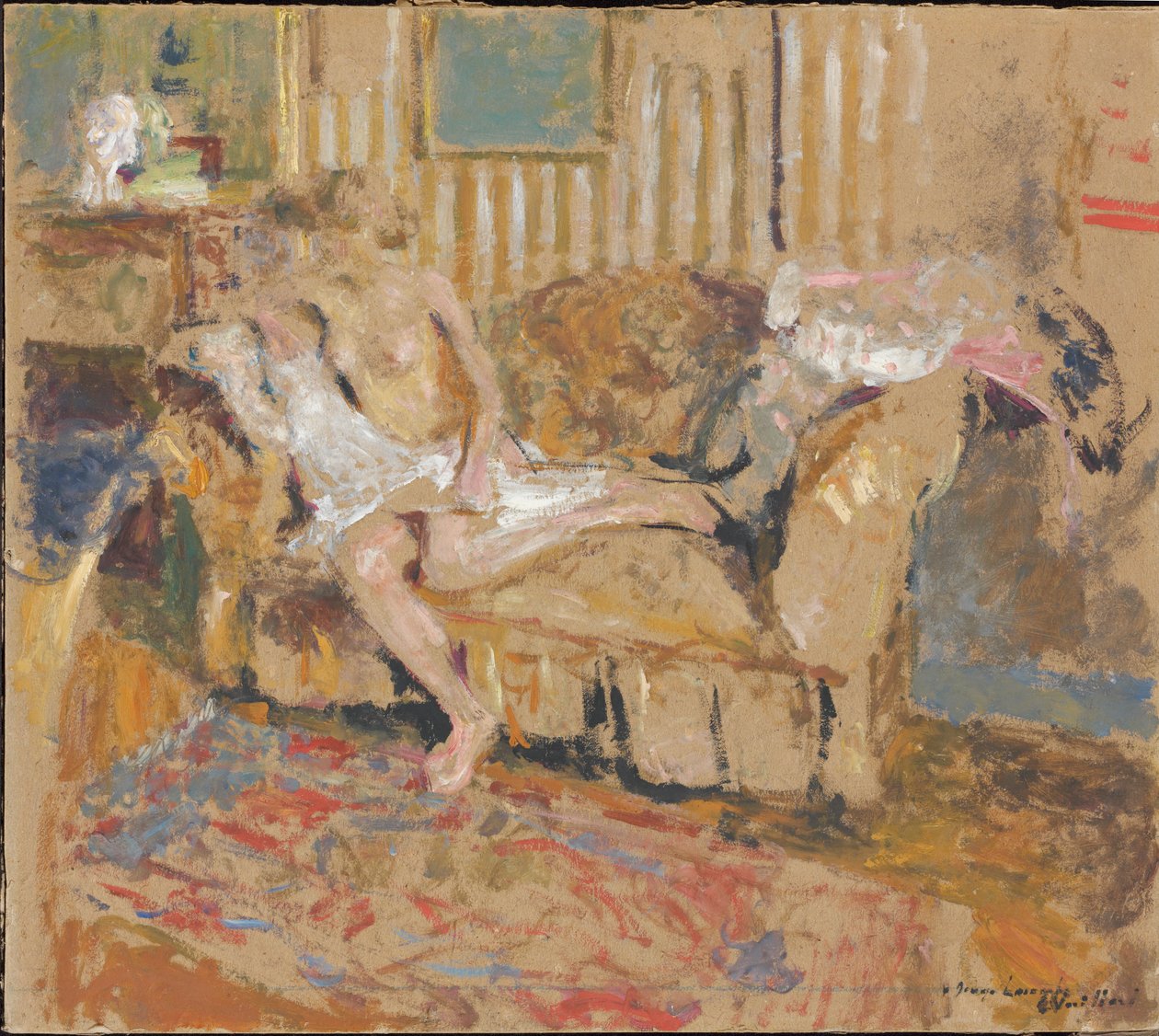 Akt a csíkos szalonban, c. 1905. alkotó: Edouard Vuillard