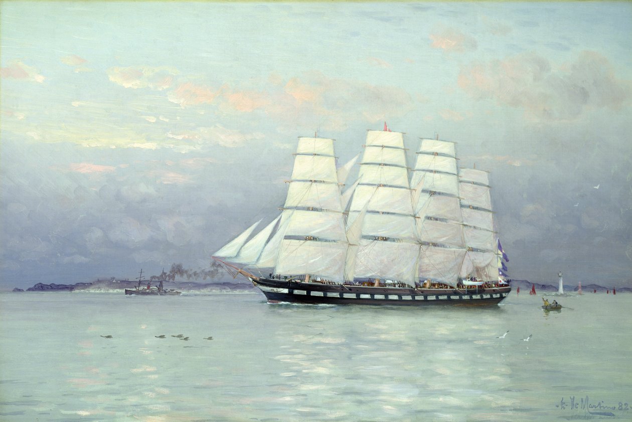 Kifelé kötött hajó teljes vitorlával, 1882 alkotó: Eduardo de Martino