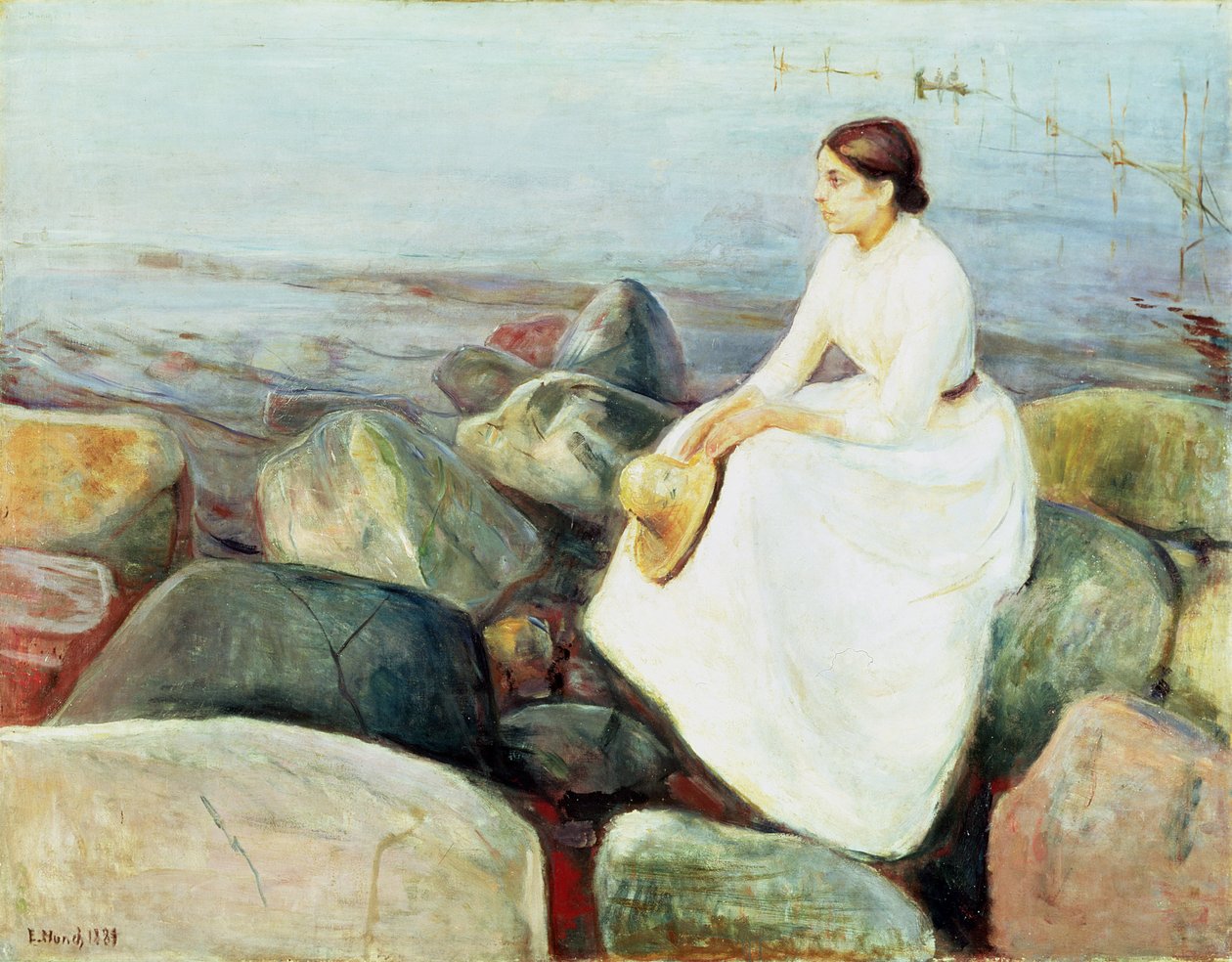 Inger a tengerparton, avagy este (Nyári éjszaka a tengerparton, 1889) alkotó: Edvard Munch