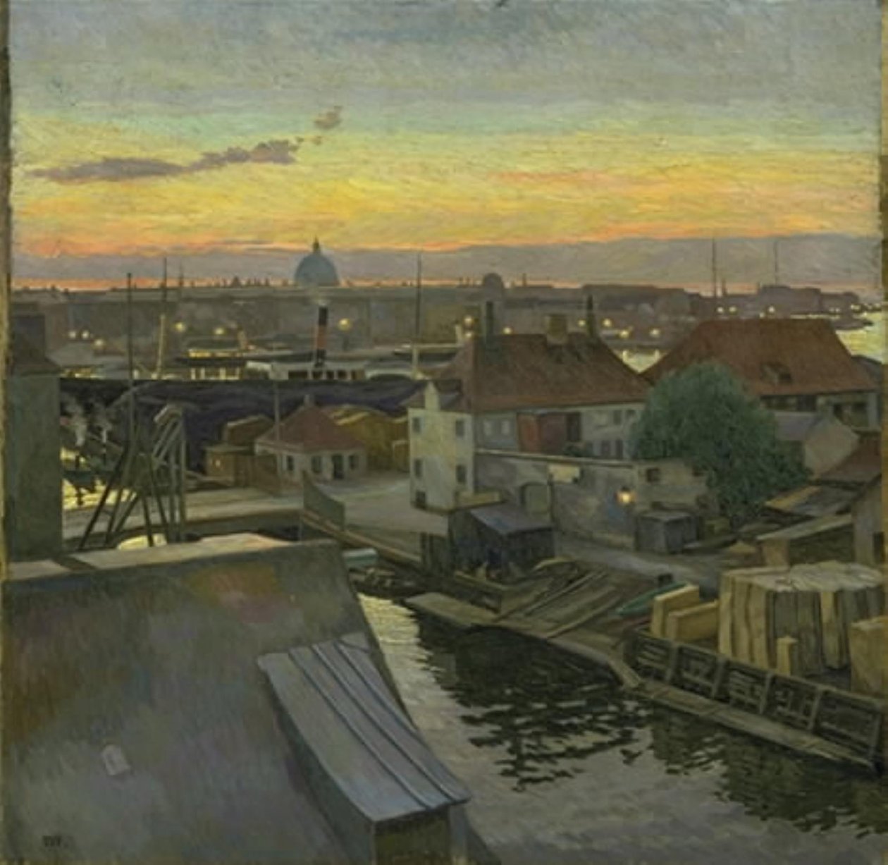 Kilátás a Wilders Pladsra Christianshavnban. Este alkotó: Edvard Weie