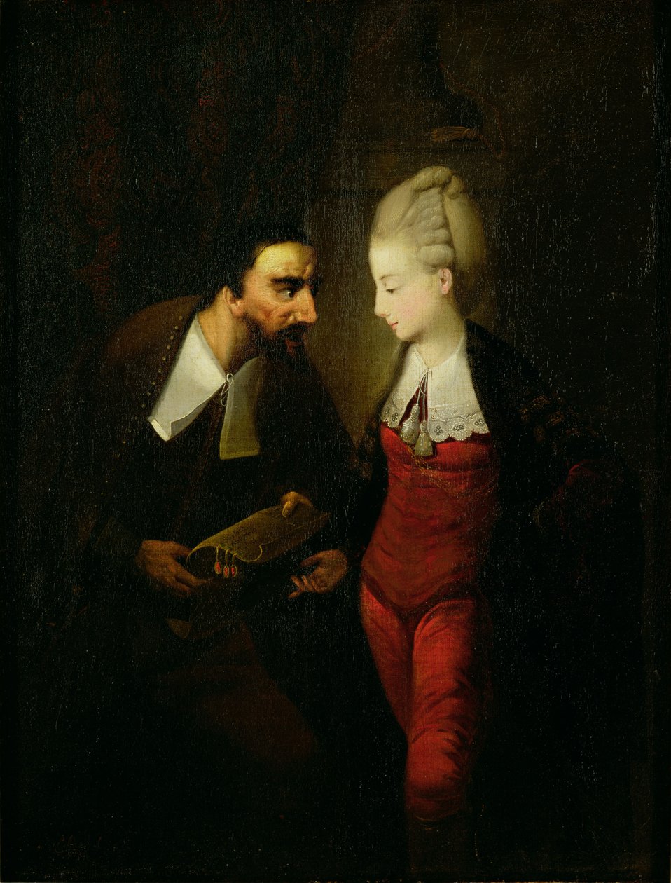 Portia és Shylock a „Velencei kereskedő” IV. felvonás i. jelenetéből, 1778 körül alkotó: Edward Alcock