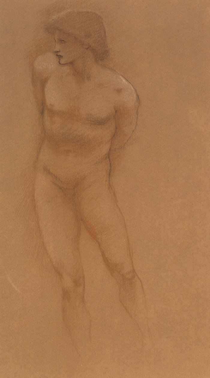 Tanulmány a „Szerelem autójához” (piros és fekete kréta papíron) alkotó: Edward Burne Jones