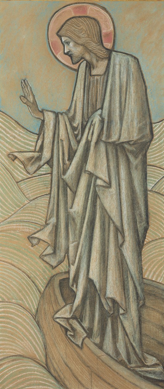 Krisztus elcsillapítja a hullámokat (színes kréták papíron) (pár a 430972-hez) alkotó: Edward Burne Jones