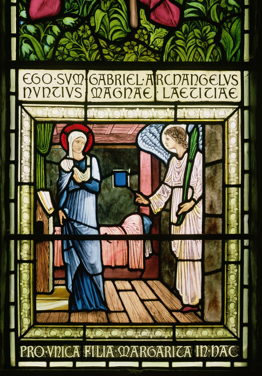 Az Angyali üdvözlet (ólomüveg) alkotó: Edward Burne Jones