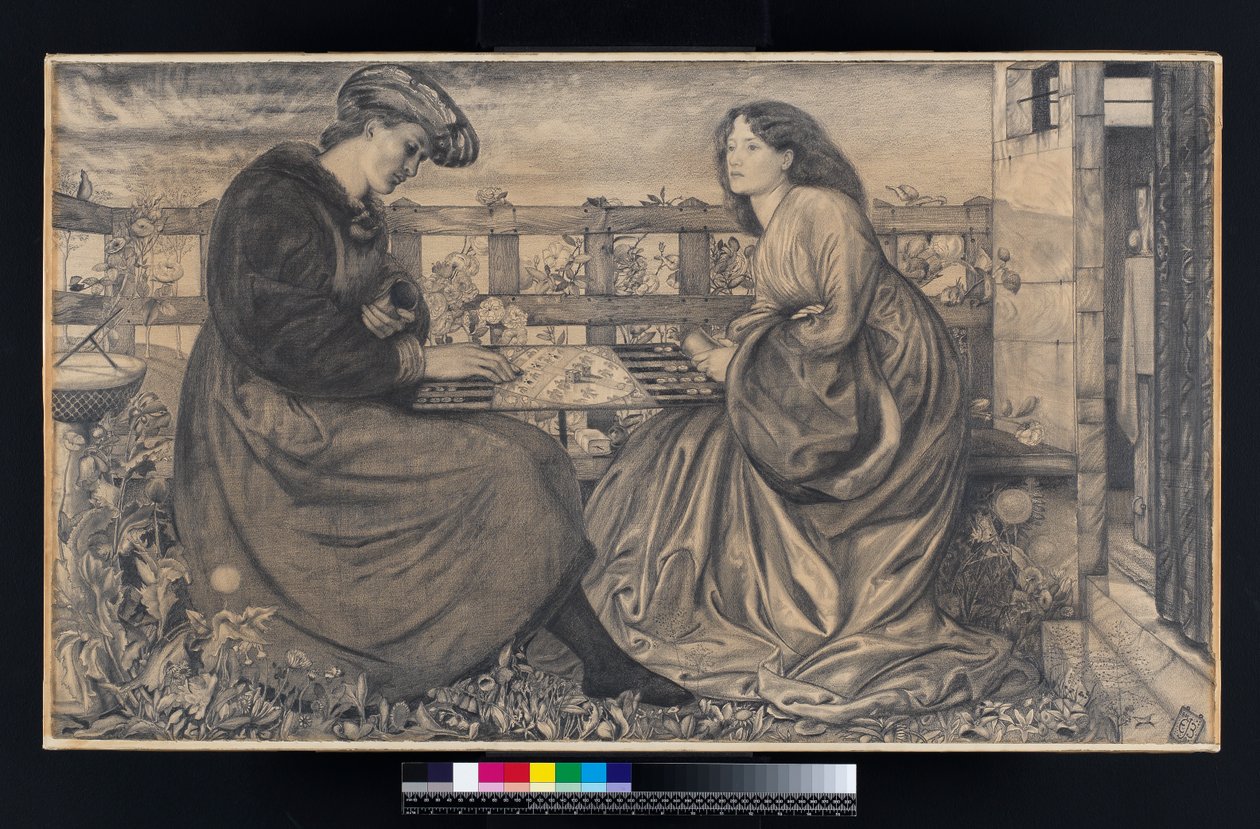 The Backgammon Players (fekete kréta némi testszínnel a papíron) alkotó: Edward Burne Jones