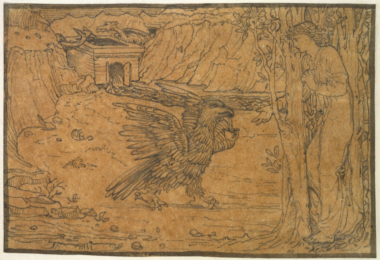 Ámor és psziché története: A fekete víz c. 1864 - c. 1868 (grafit, tintaszegéllyel, pauszpapíron) alkotó: Edward Burne Jones