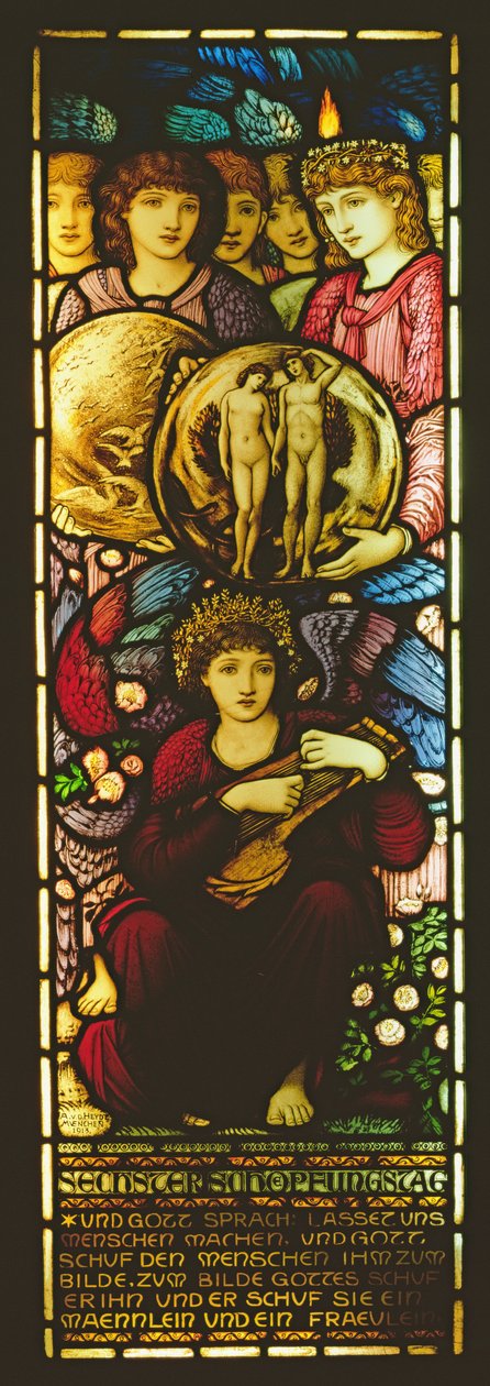 A teremtés hatodik napját ábrázoló ablak, 1913 (ólomüveg) alkotó: Edward Burne Jones