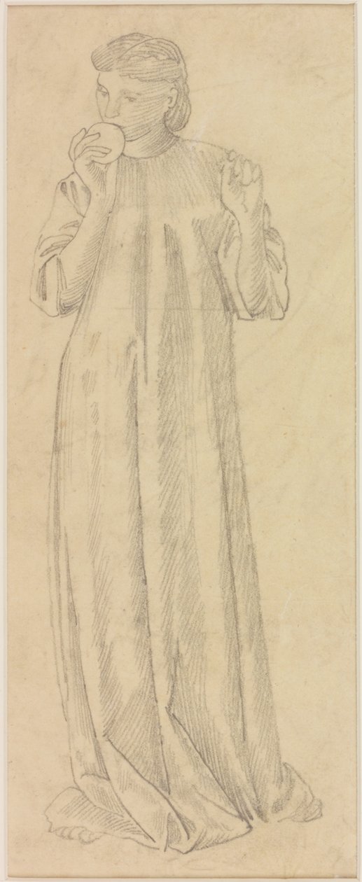 Női figura almával (ceruza papíron (nyomvonal)) alkotó: Edward Burne Jones