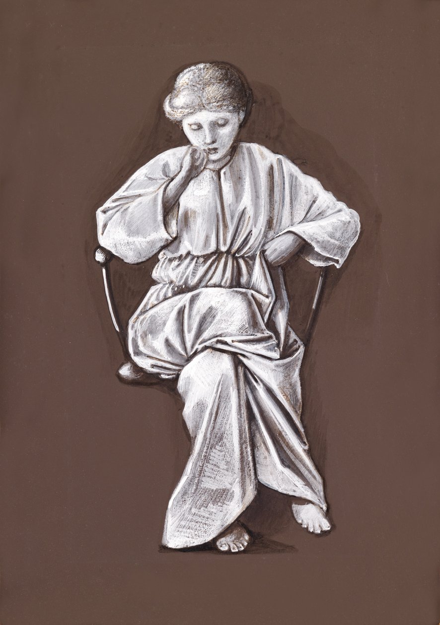 Tanulmány egy ülő lányról (barna és fehér testszín papíron) alkotó: Edward Burne Jones