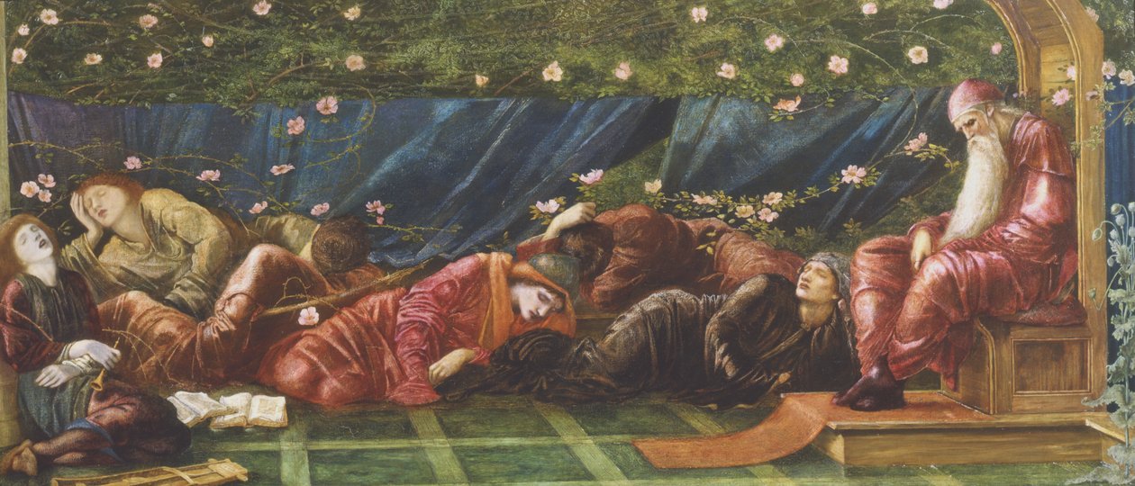A király és az udvar, illusztráció a "The Legend of the Briar Rose" 1871-72-ből alkotó: Edward Burne Jones