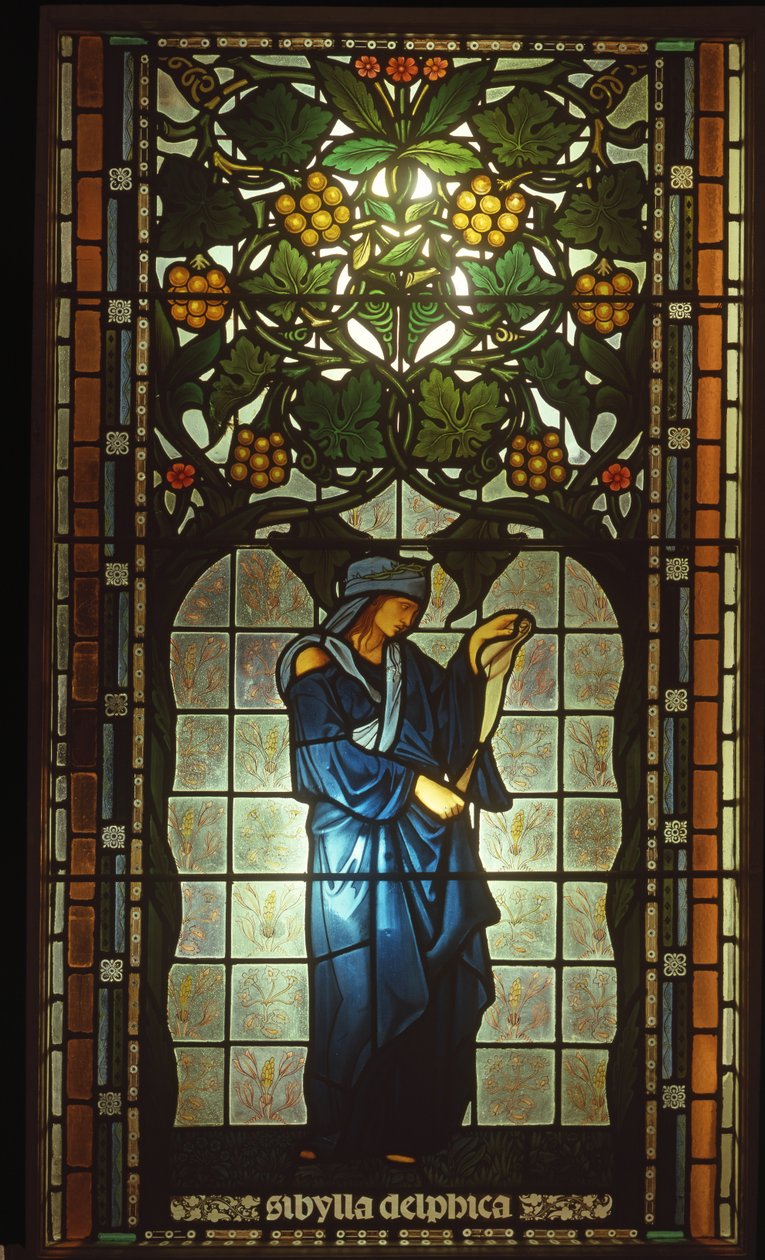 Sibylla Delphicát ábrázoló ablak (ólomüveg) alkotó: Edward Burne Jones
