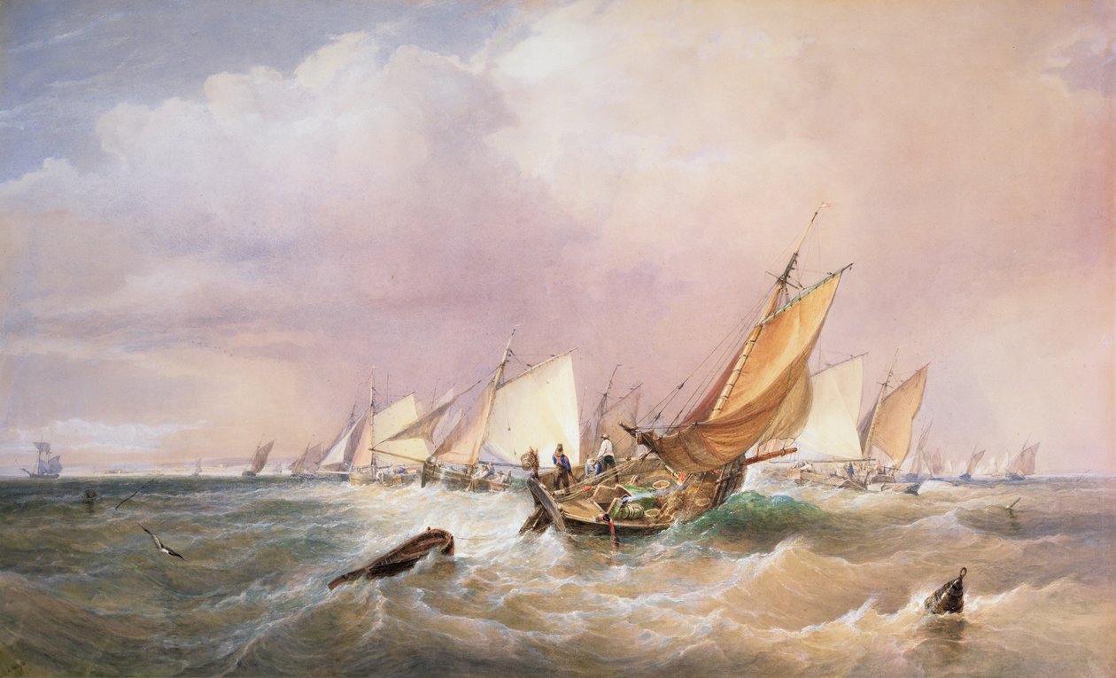 A francia tengerparton kívül, 1837 (ceruza, wc és testszín papíron) alkotó: Edward Duncan