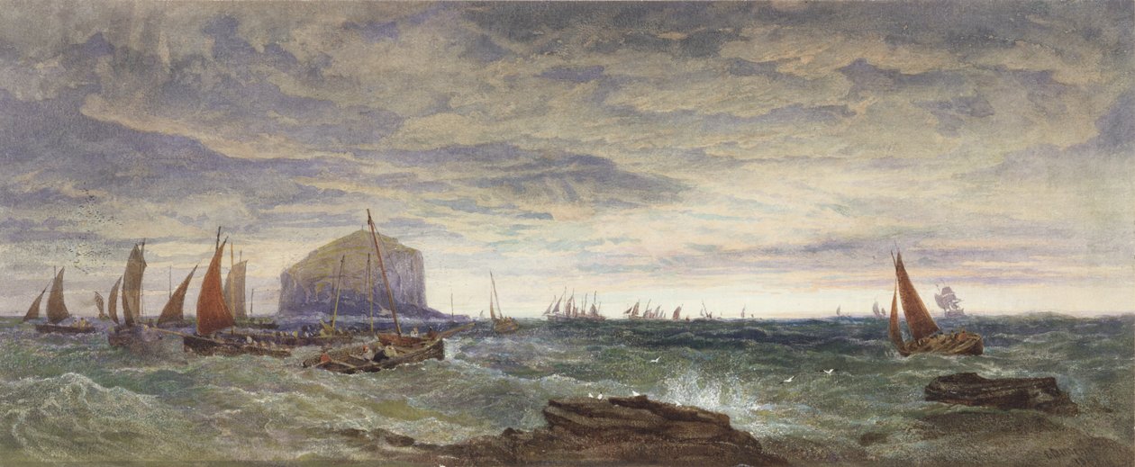 The Bass Rock at Dawn, 1855 (wc és testszín grafit felett a papíron) alkotó: Edward Duncan