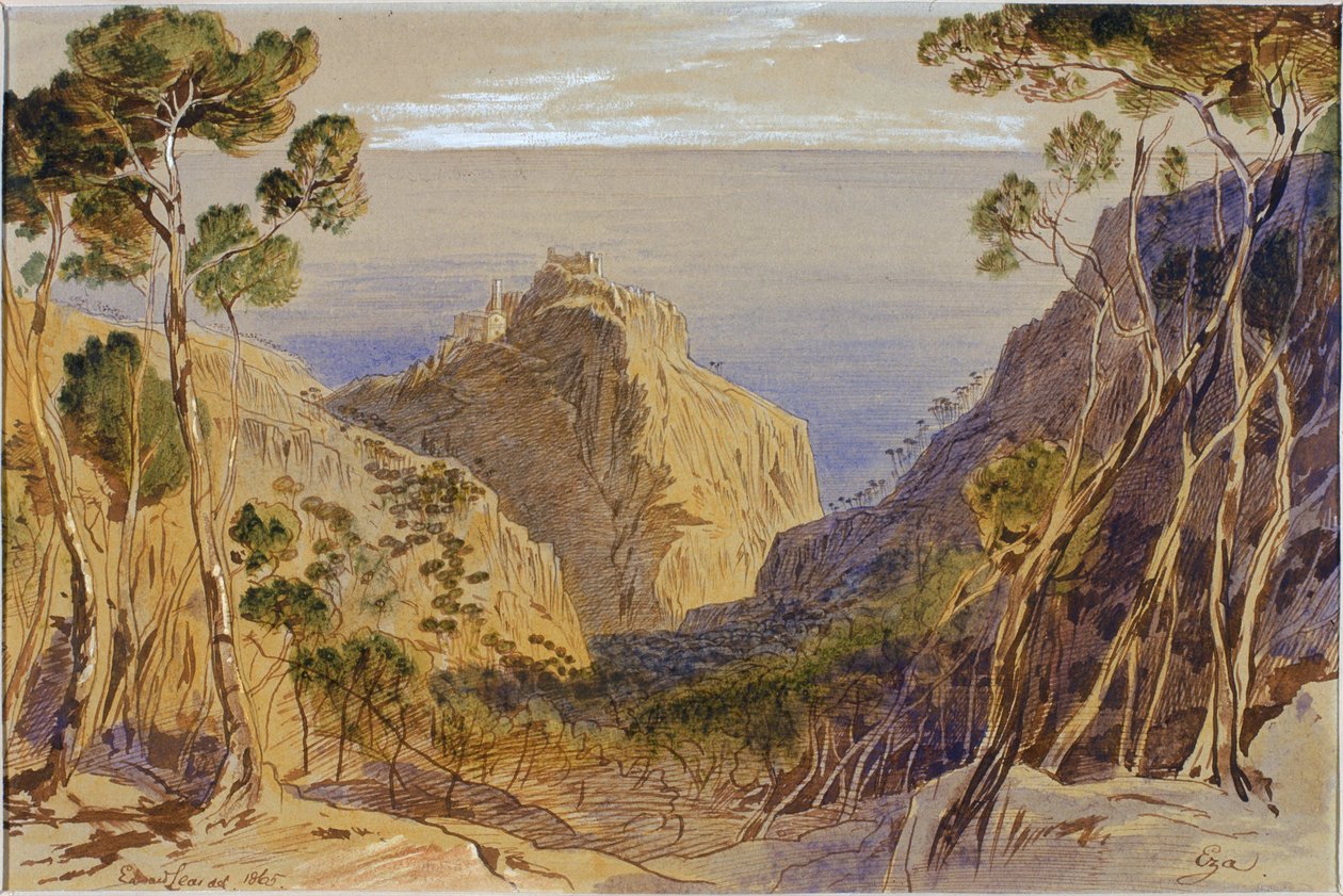 Eza, Franciaország, 1865 (tinta és WC papíron) alkotó: Edward Lear