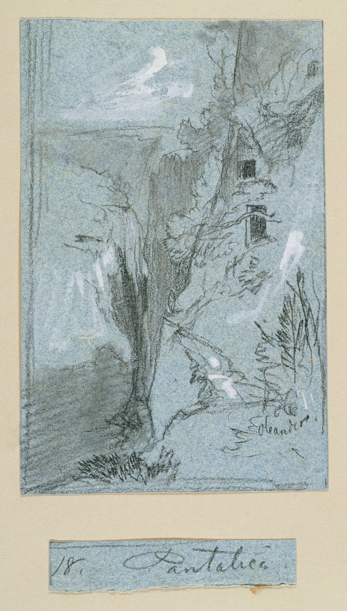 Pantalica, Szicília kilátásaiból (kréta és gouache kék papíron) alkotó: Edward Lear