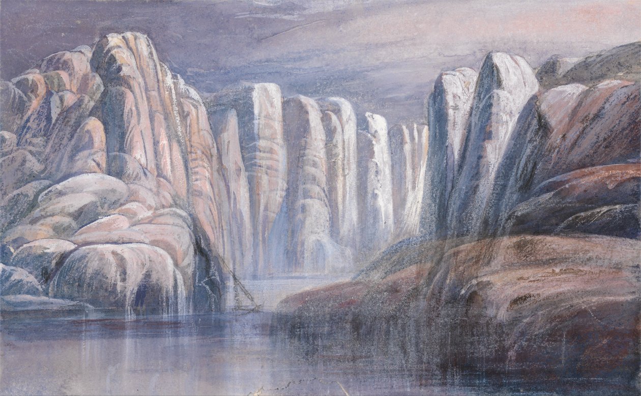 Folyóhágó, kopár sziklák között alkotó: Edward Lear