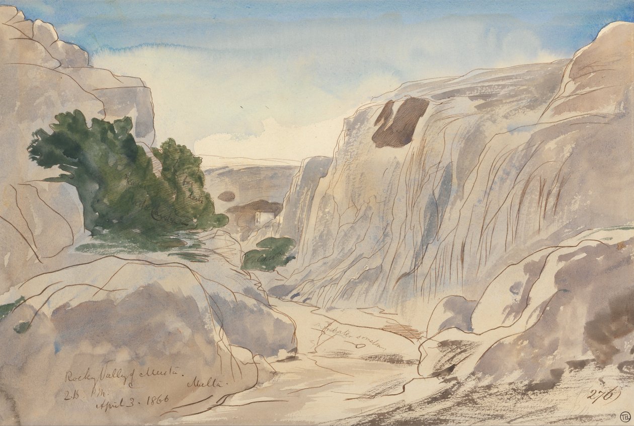 Mosta, Sziklás-völgy, Málta, 14-15. (1866. április 3.) alkotó: Edward Lear