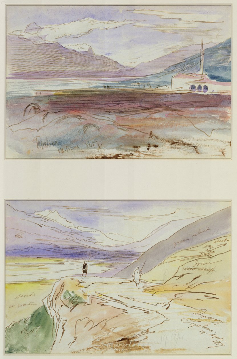 Tepelene, 1857 (toll, tinta és wc, szőtt papíron, táblára fektetve) alkotó: Edward Lear
