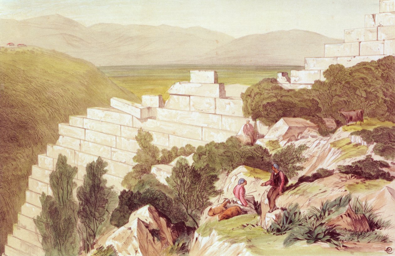 Az ókori Samos falai, Kefalónia, 19. század (akvarell) alkotó: Edward Lear